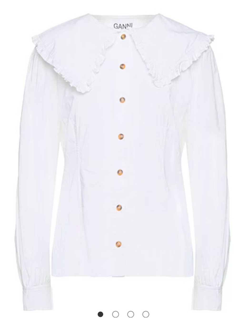 Ganni White Button-Front Blouse with Ruffled Oversized Collar